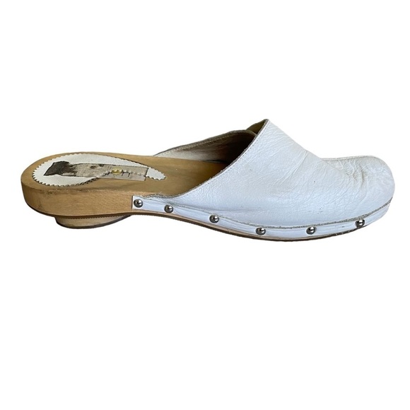Sotto SOPRA White Leather Mule Wooden Clog Slip On Shoes Heel 7.5 - Picture 8 of 14